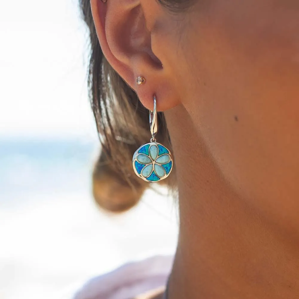 Larimar Flowering Sand Dollar Earrings with Opalite