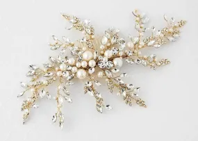 Light Gold Wedding Headpiece with Ivory Pearls