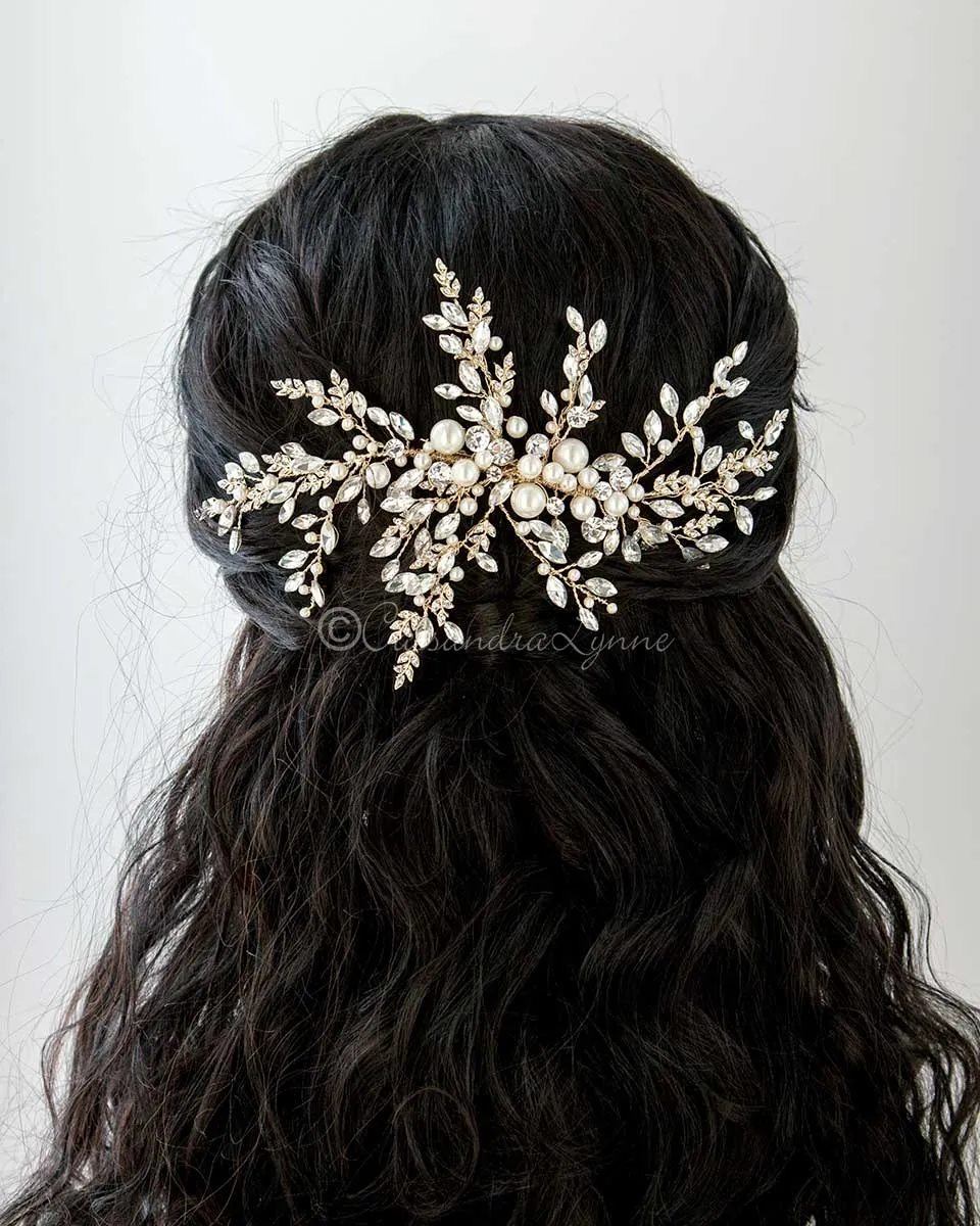 Light Gold Wedding Headpiece with Ivory Pearls