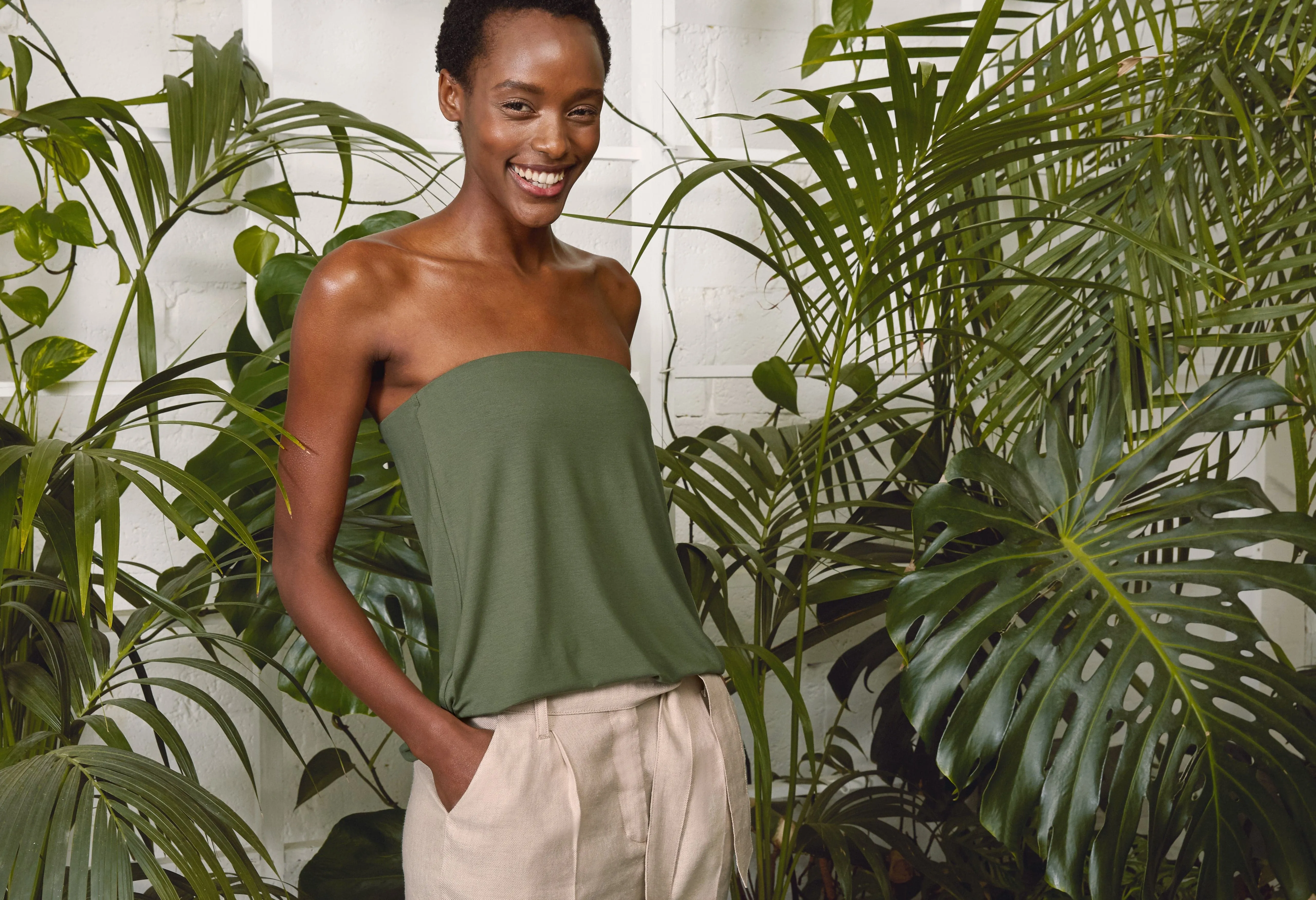 Lily LENZING ECOVERO Jersey Bandeau Top | Light Khaki