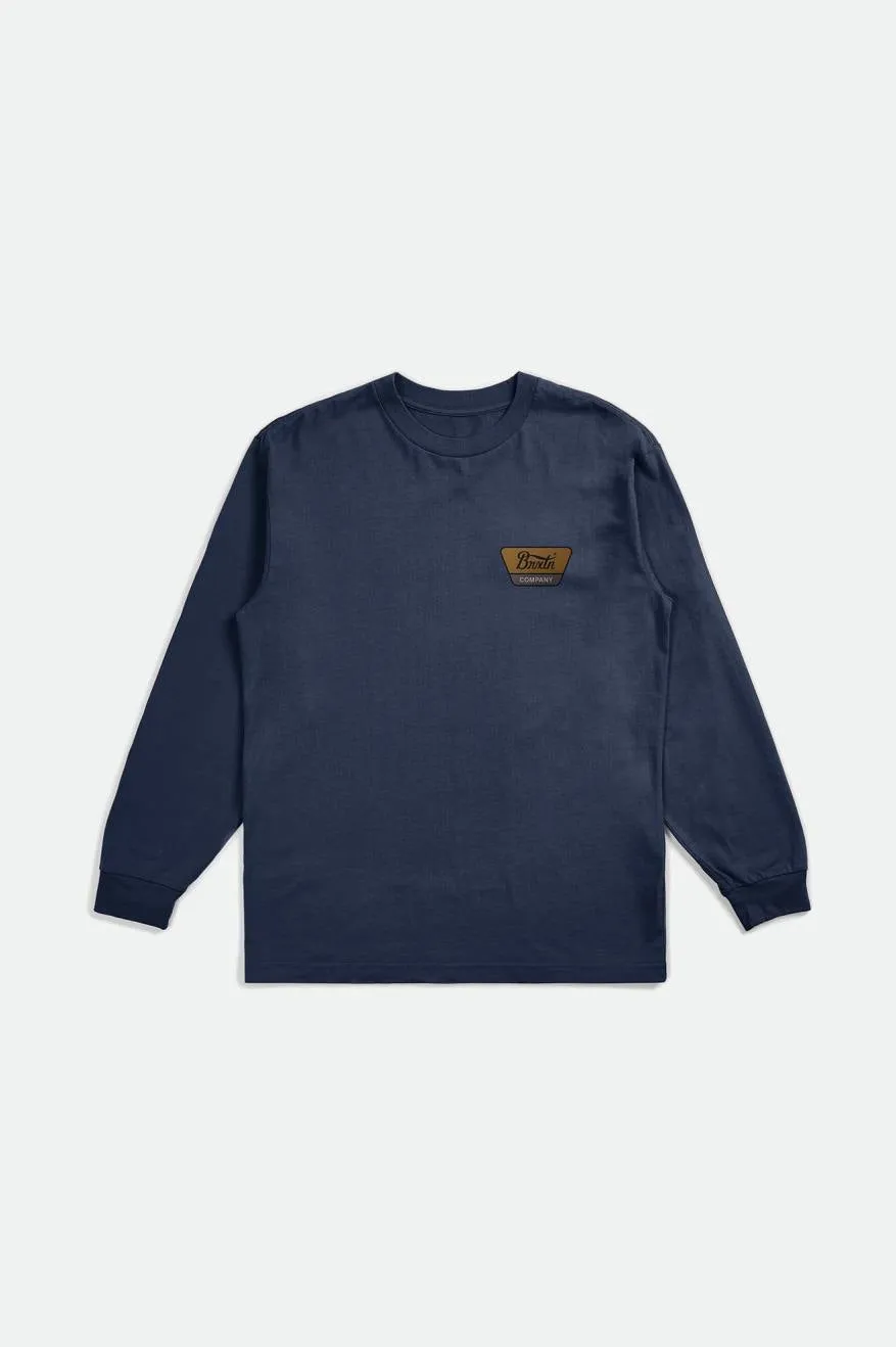 Linwood L/S Tee - Washed Navy/Golden Brown/Dusk