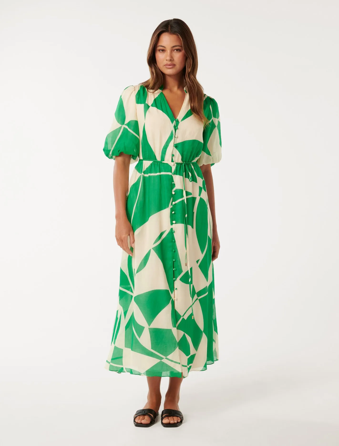 Loanne Puff Sleeve Midi Dress