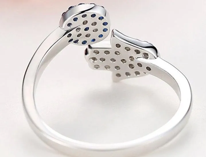 Lucky Hamsa Hand and Evil Eye 925 Sterling Silver Adjustable Open Cuff Wedding Ring