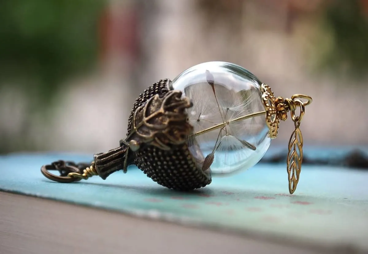 Make a wish dandelion glass acorn necklace