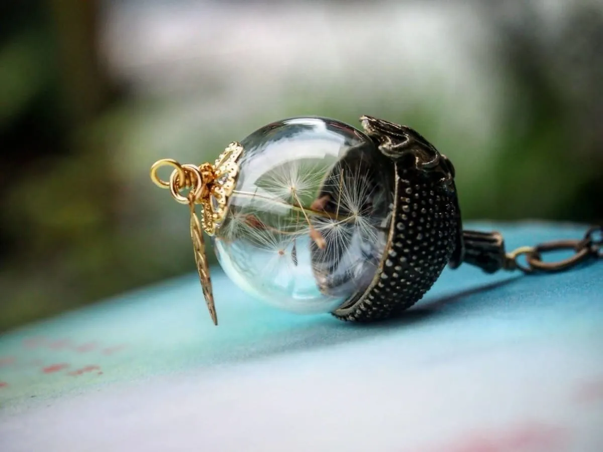 Make a wish dandelion glass acorn necklace