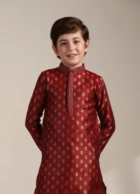 Manyavar Boys Aurora Red Buta Printed Kurta Set