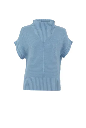 'Marble' Knitted Funnel Neck Sleeveless Sweater in Baby Blue