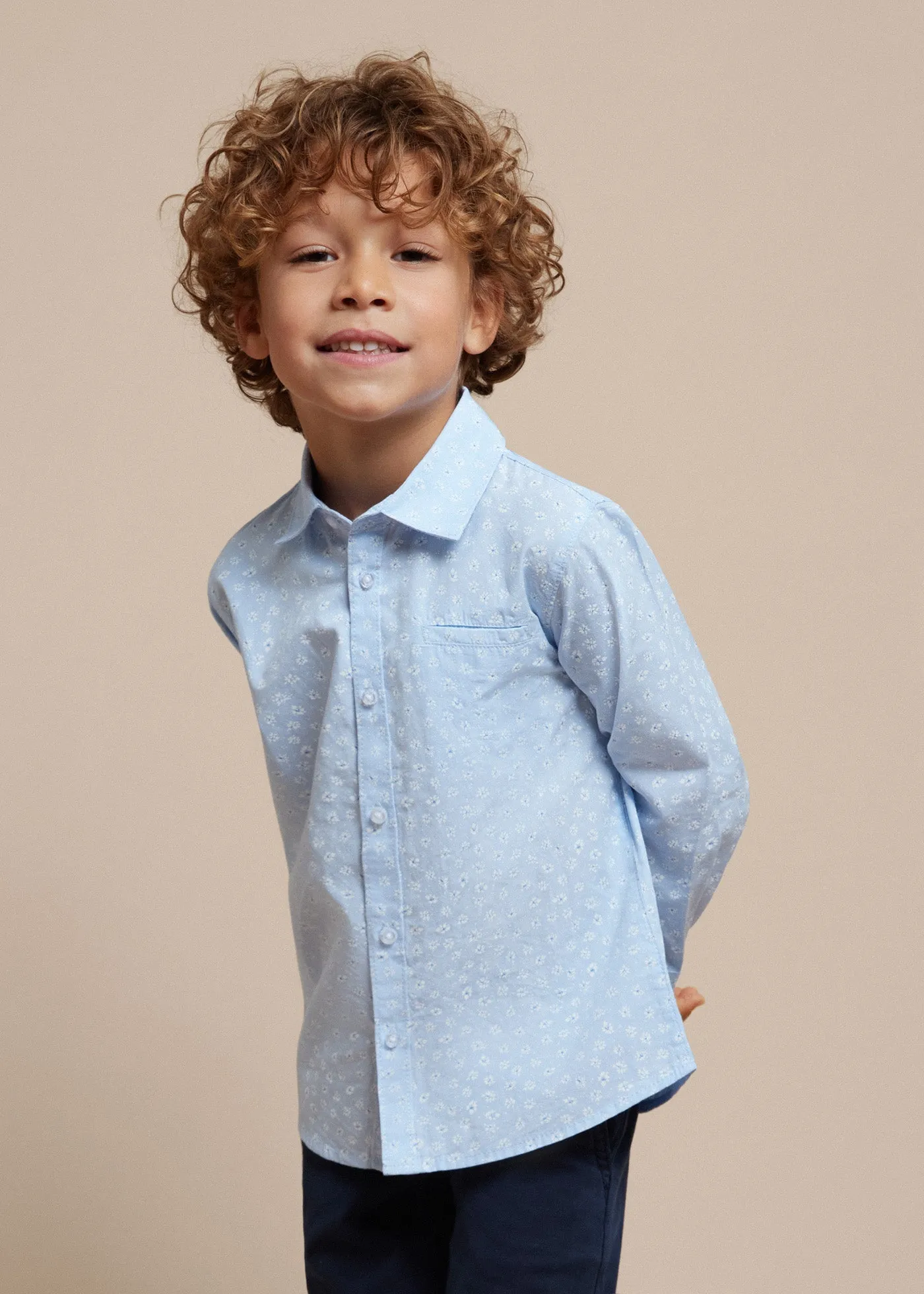 Mayoral Mini Blue Patterned Dress Shirt_ 3124-40