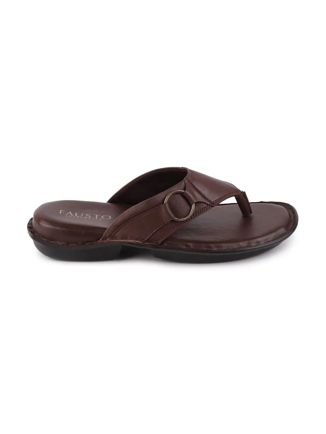 Men Brown Casual Leather Slip-On Outdoor Slippers