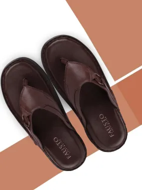 Men Brown Casual Leather Slip-On Outdoor Slippers