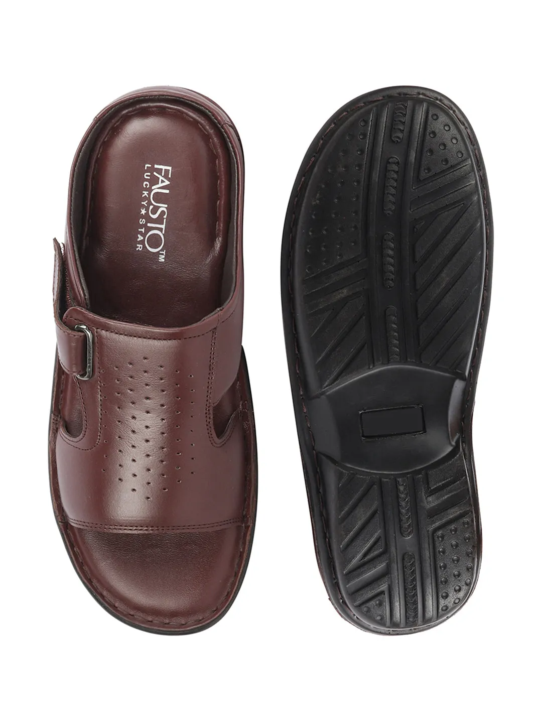 Men Brown Formal Leather Slip-On Slippers