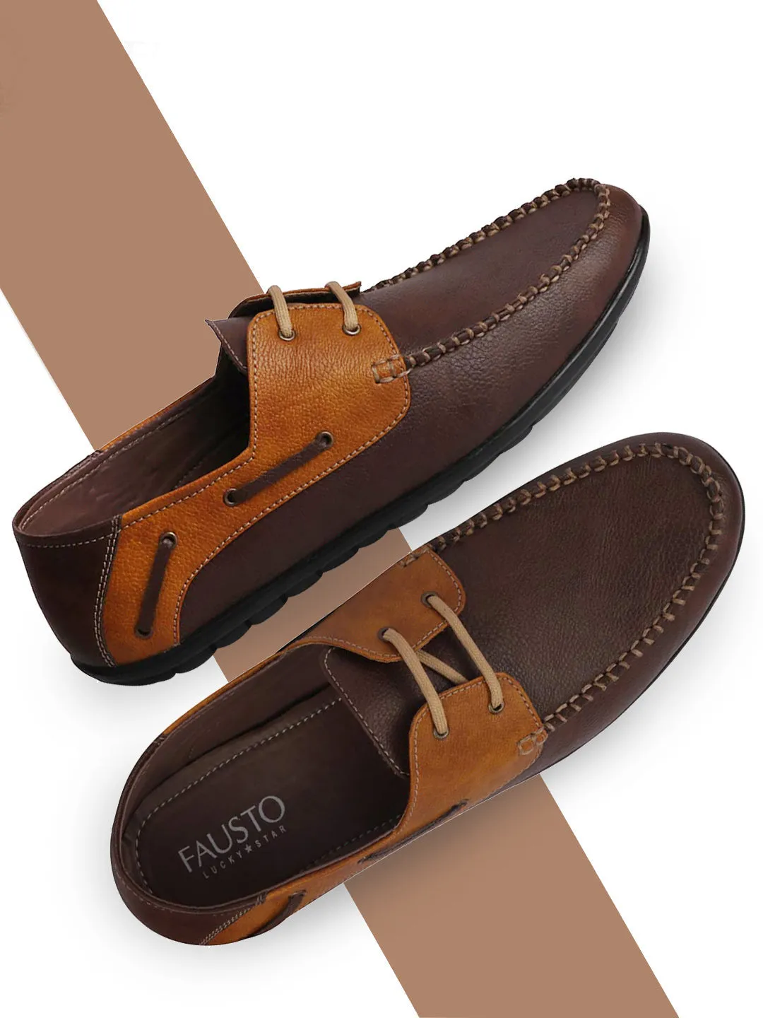 Men Brown Lace Up Boat Shoes