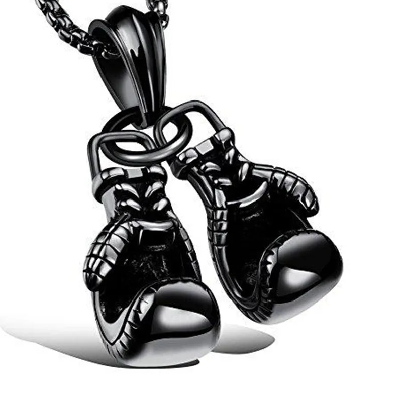 Men Punk Stainless Steel Boxing Gloves Chain Pendant Necklace