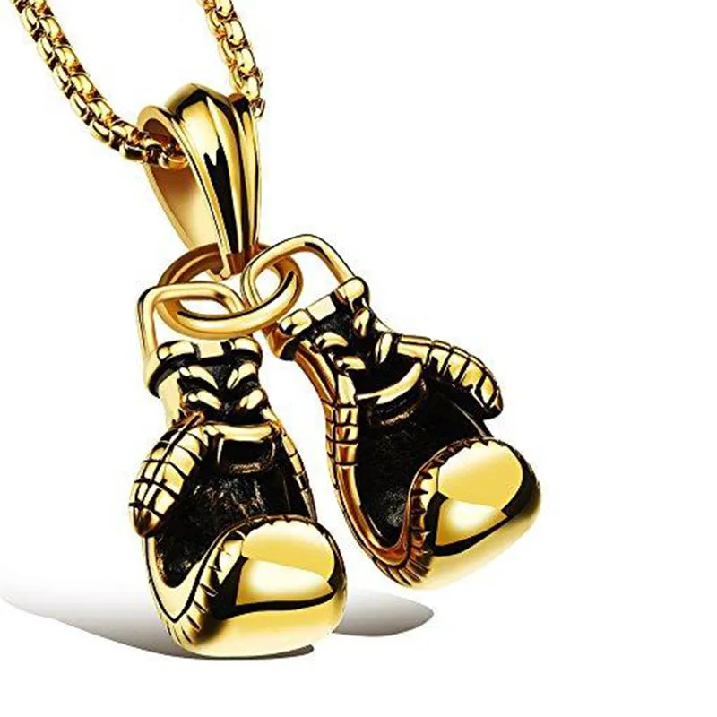 Men Punk Stainless Steel Boxing Gloves Chain Pendant Necklace