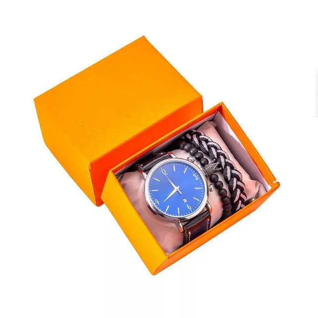 Men Quartz Watch and Bracelets Gift Box Set