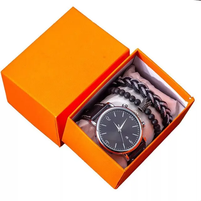 Men Quartz Watch and Bracelets Gift Box Set