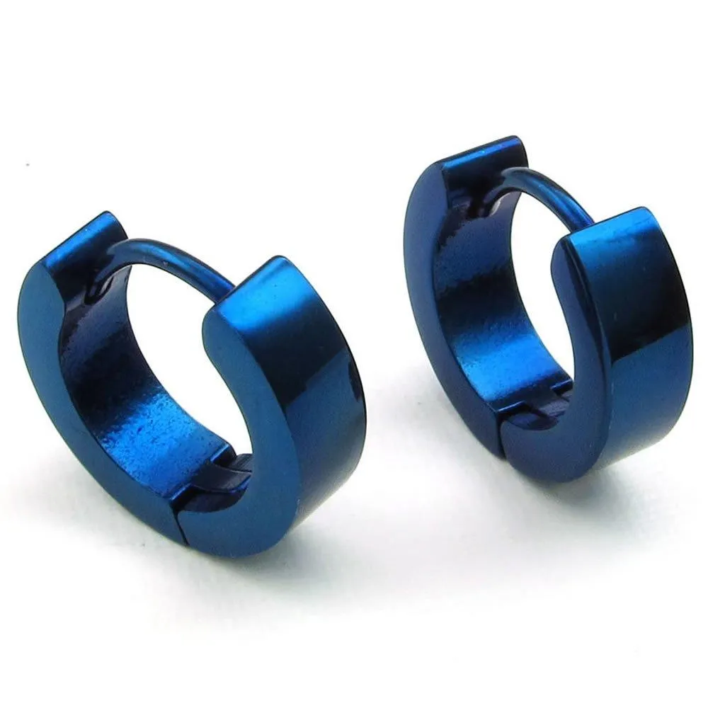 Men Stainless Steel Classic Plain Huggie Hinged Hoop Earrings