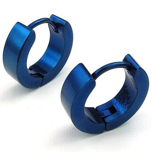 Men Stainless Steel Classic Plain Huggie Hinged Hoop Earrings