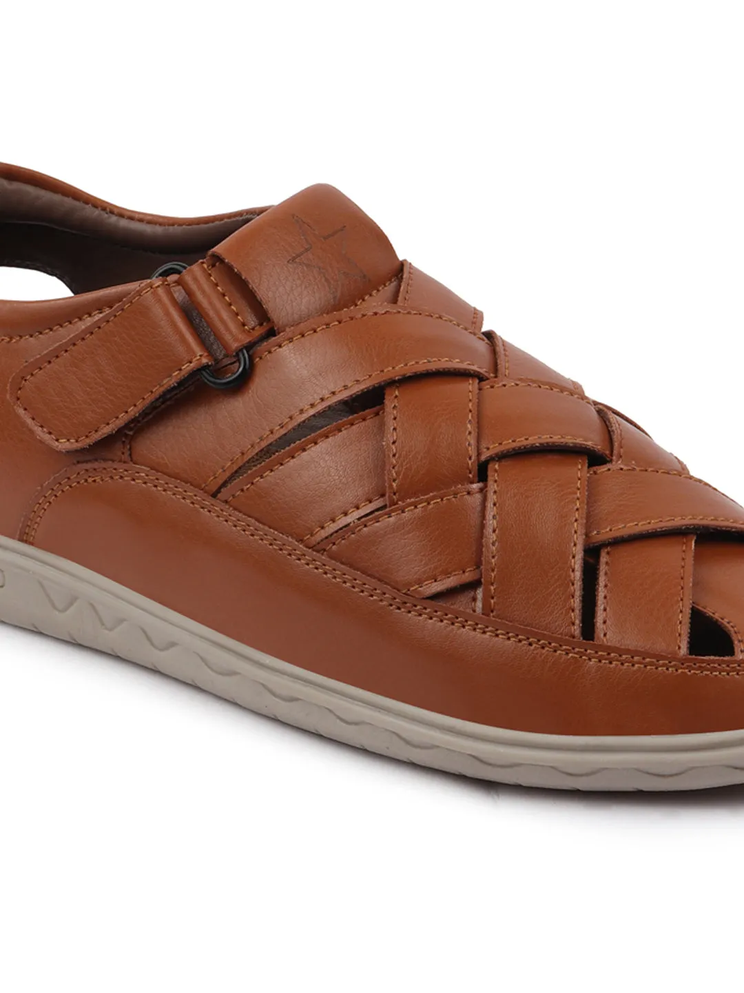 Men Tan Criss Cross Strap Shoe Style Sandals