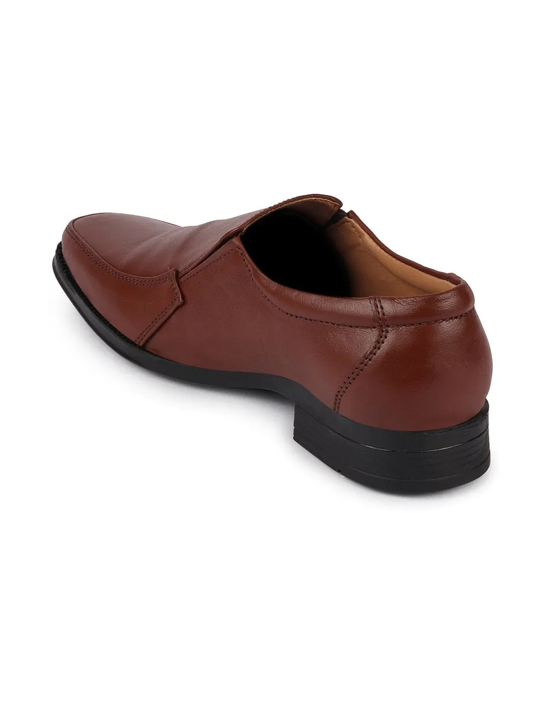 Men Tan Formal Leather Slip On Shoes with Shock Absorber TPR Sole