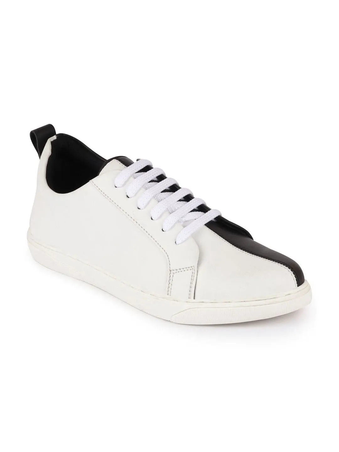 Men White/Black Lace Up Colorblocked Sneakers