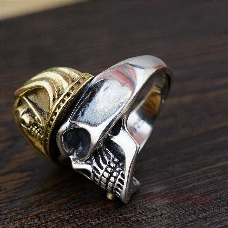 Men's 925 Sterling Silver Caribbean Pirate Skull Ring Adjustable