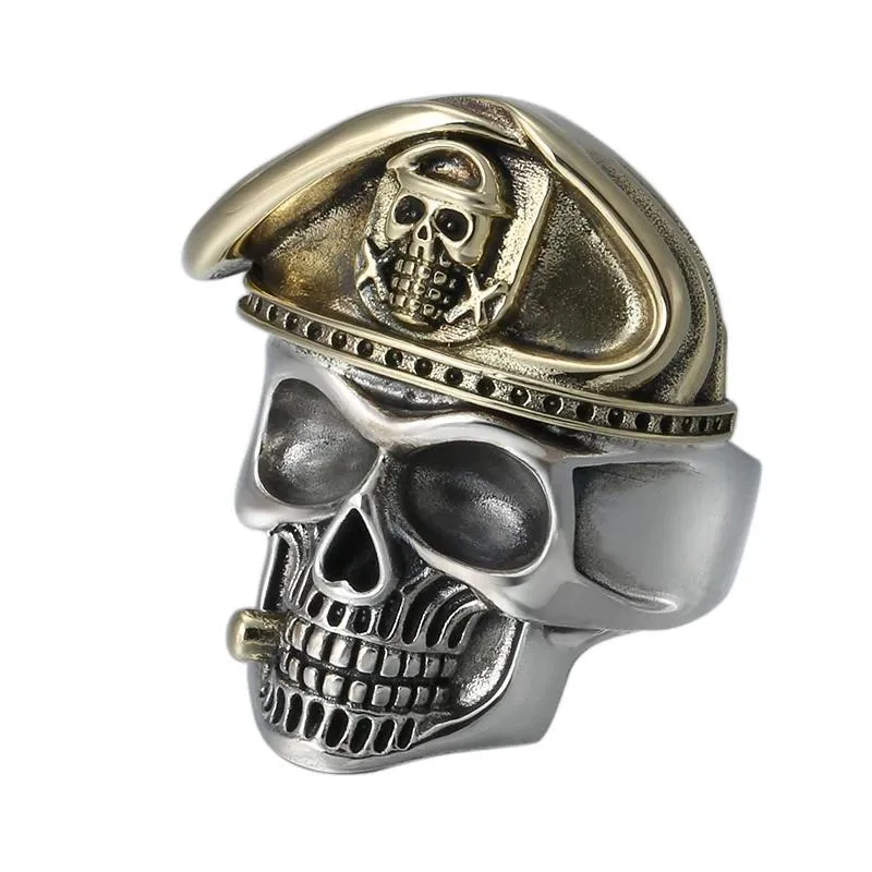 Men's 925 Sterling Silver Caribbean Pirate Skull Ring Adjustable