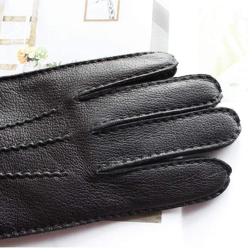 Men's Fashion Deerskin Gloves Colour Touch Screen Hand-Stitched Wool Lining Genuine Leather Gloves