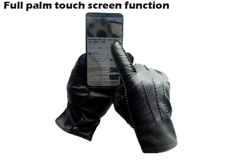 Men's Fashion Deerskin Gloves Colour Touch Screen Hand-Stitched Wool Lining Genuine Leather Gloves