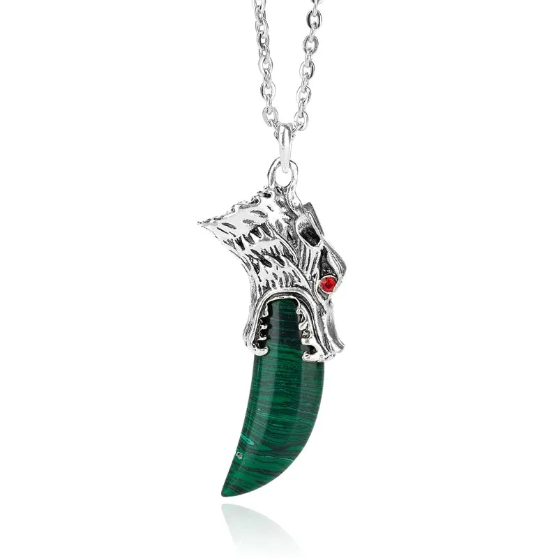 Men's Stainless Steel Pendant Necklace Natural Crystal Wolf Tooth Tribal