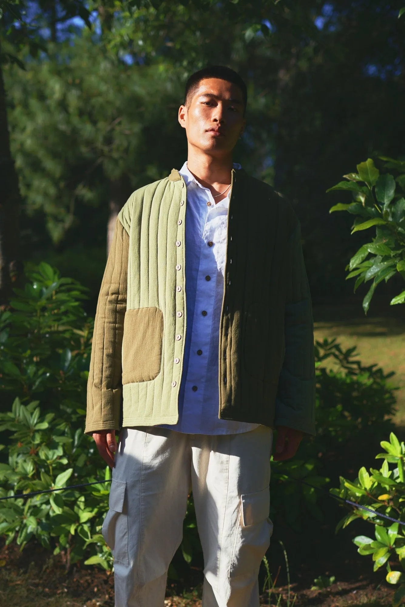 Milo Men's Organic Cotton Jacket | Green Patchwork