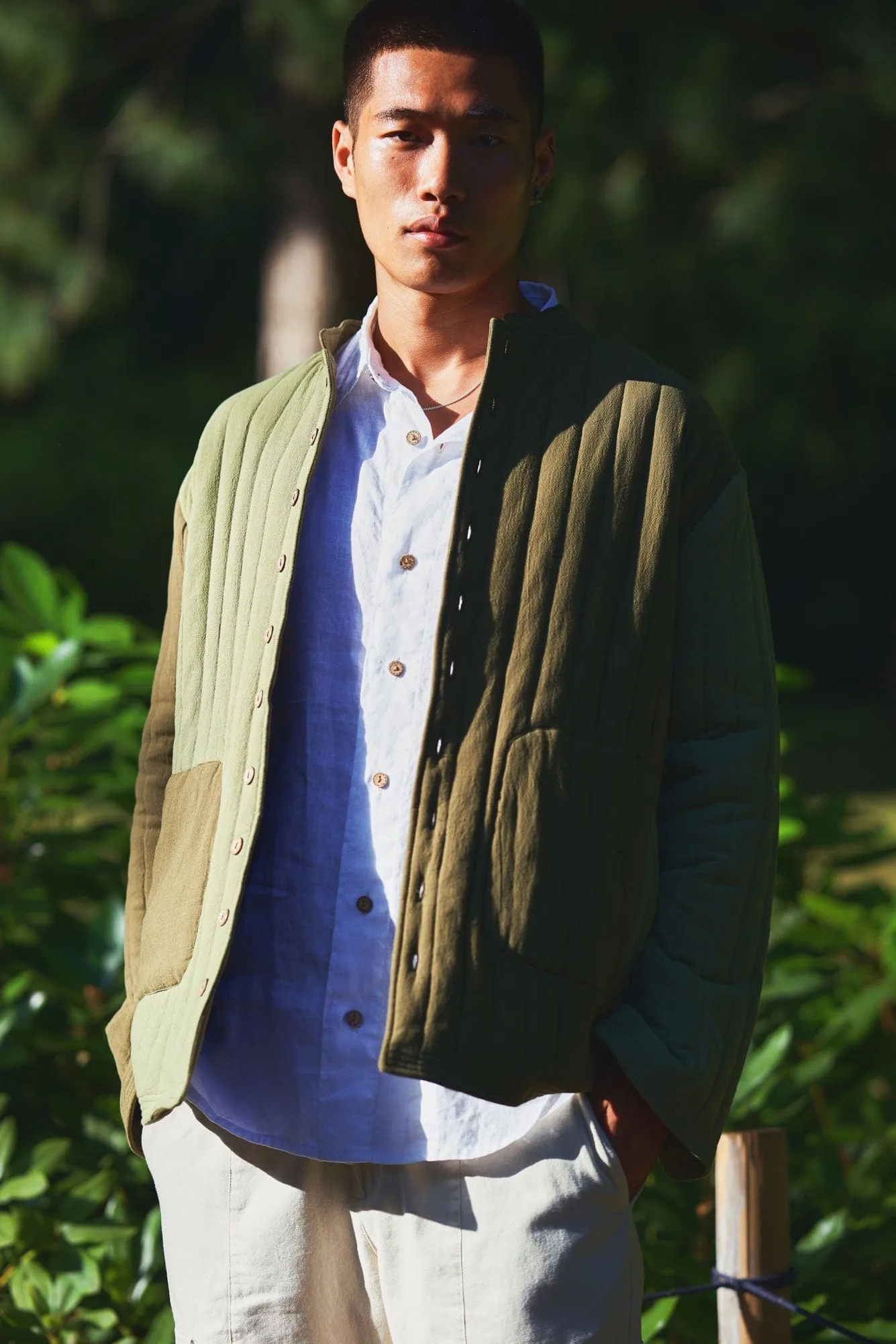 Milo Men's Organic Cotton Jacket | Green Patchwork