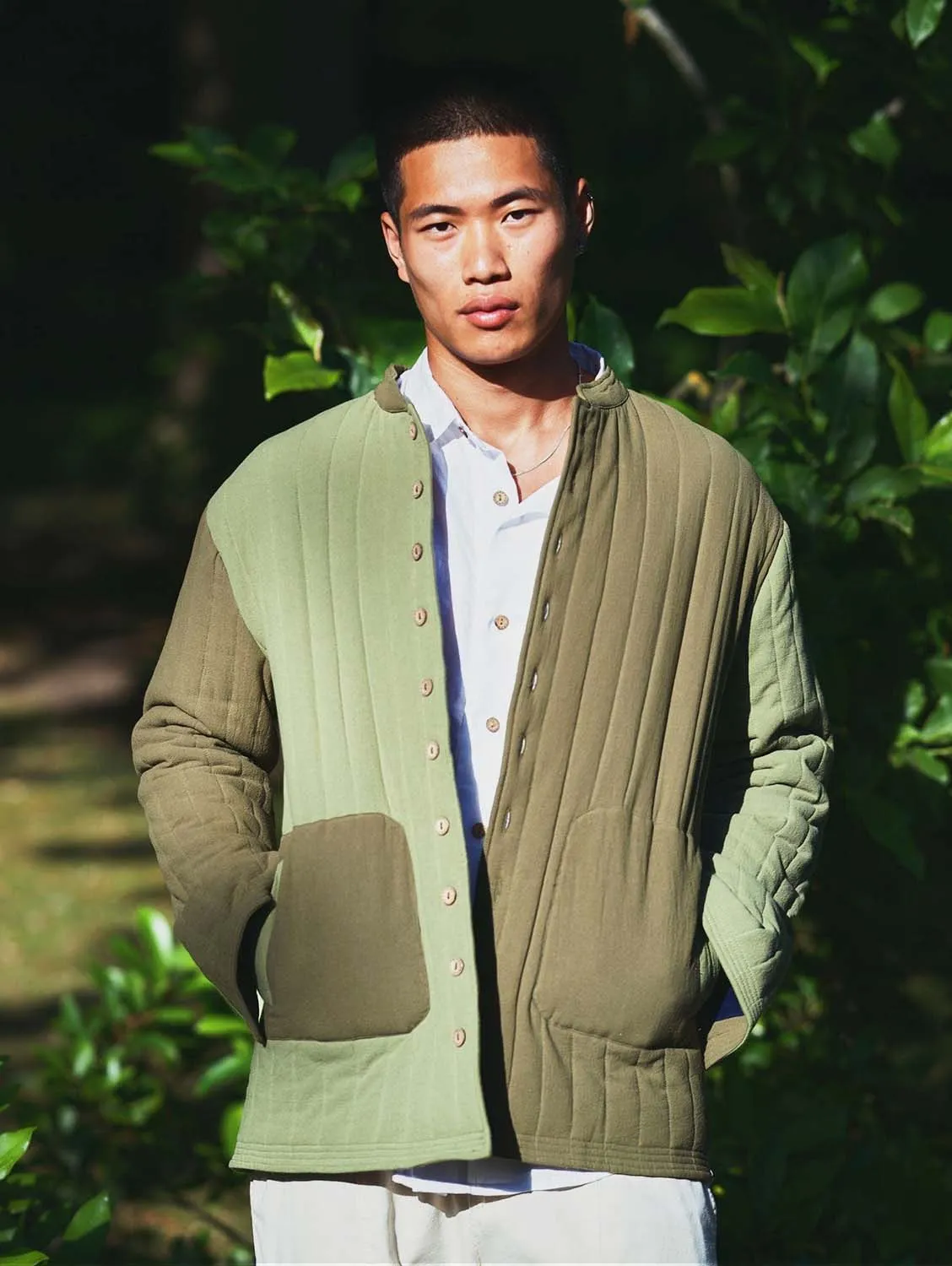 Milo Men's Organic Cotton Jacket | Green Patchwork