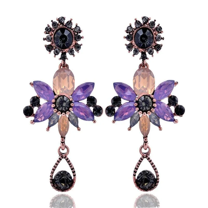 Mystic Flower Amethyst Crystal Drop Earrings