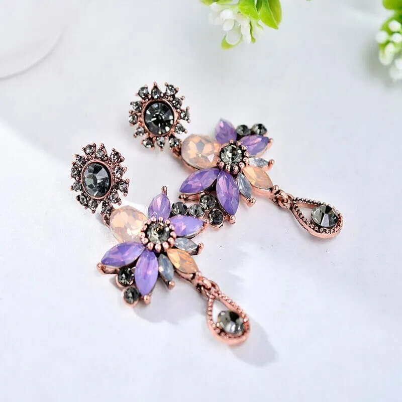 Mystic Flower Amethyst Crystal Drop Earrings