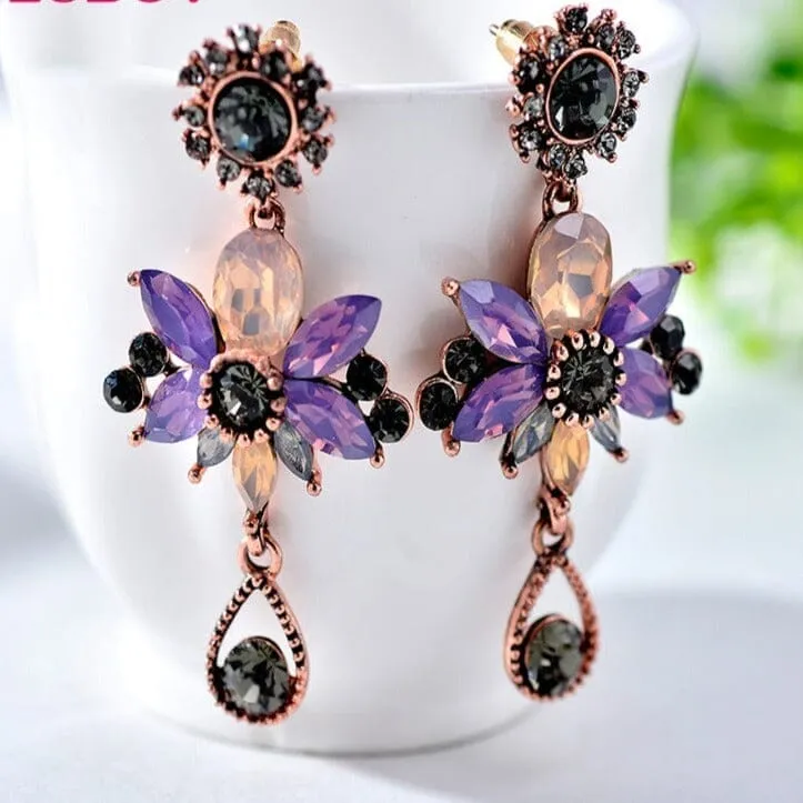 Mystic Flower Amethyst Crystal Drop Earrings