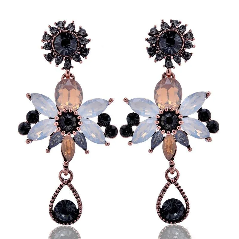 Mystic Flower Amethyst Crystal Drop Earrings