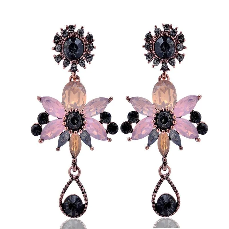 Mystic Flower Amethyst Crystal Drop Earrings