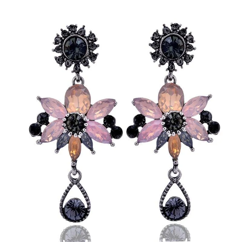 Mystic Flower Amethyst Crystal Drop Earrings