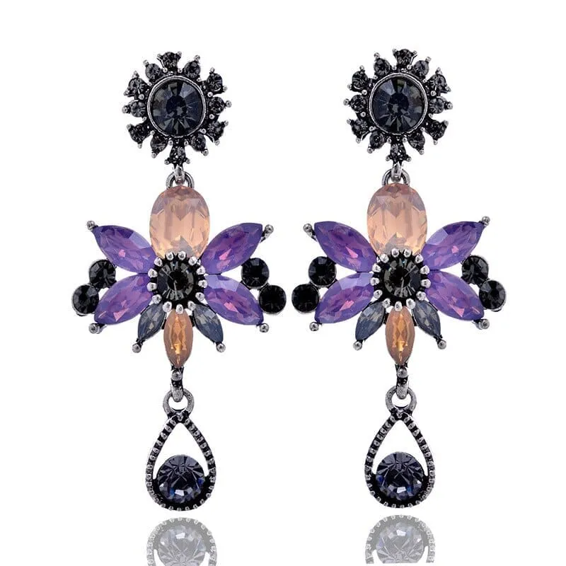 Mystic Flower Amethyst Crystal Drop Earrings