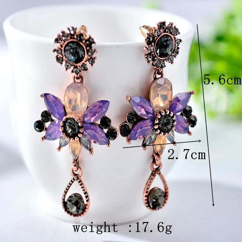 Mystic Flower Amethyst Crystal Drop Earrings