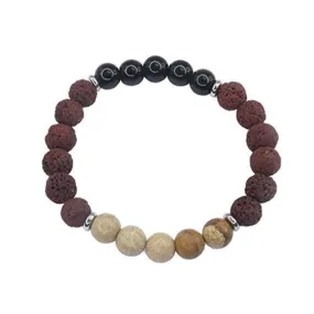 Natural Lava Stone Picture Jasper Healing Crystal Beaded Bracelet