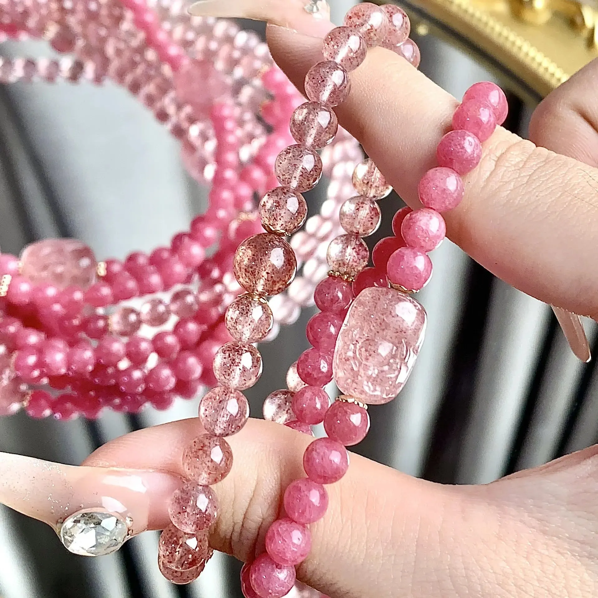 Natural Strawberry Quartz Rhodonite Bracelet