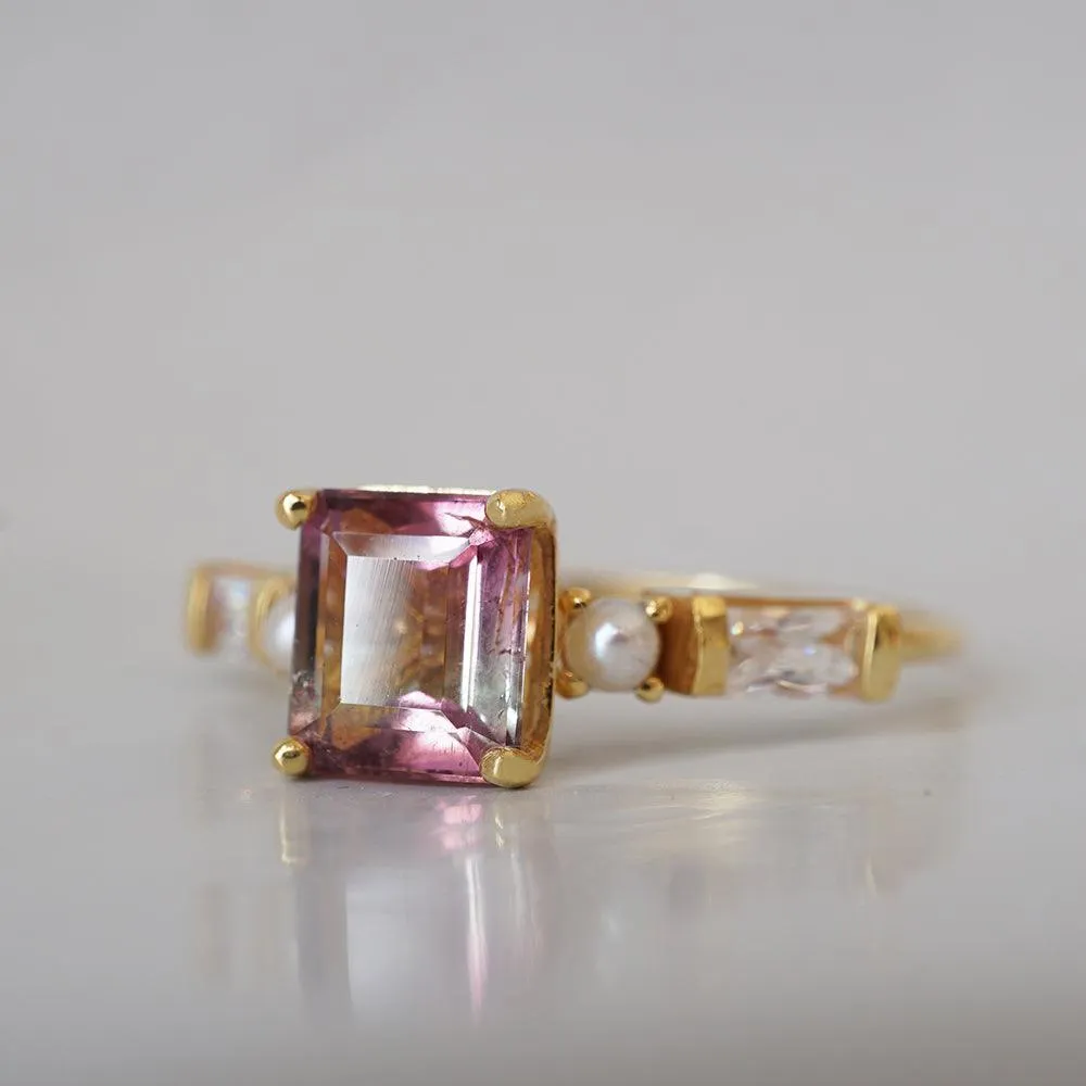 One Of A Kind: Parti Tourmaline Pearl Persian Diamond Ring