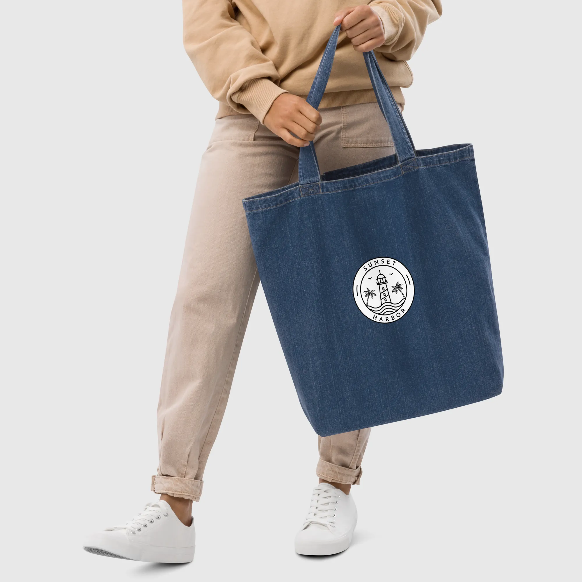 Organic denim tote bag