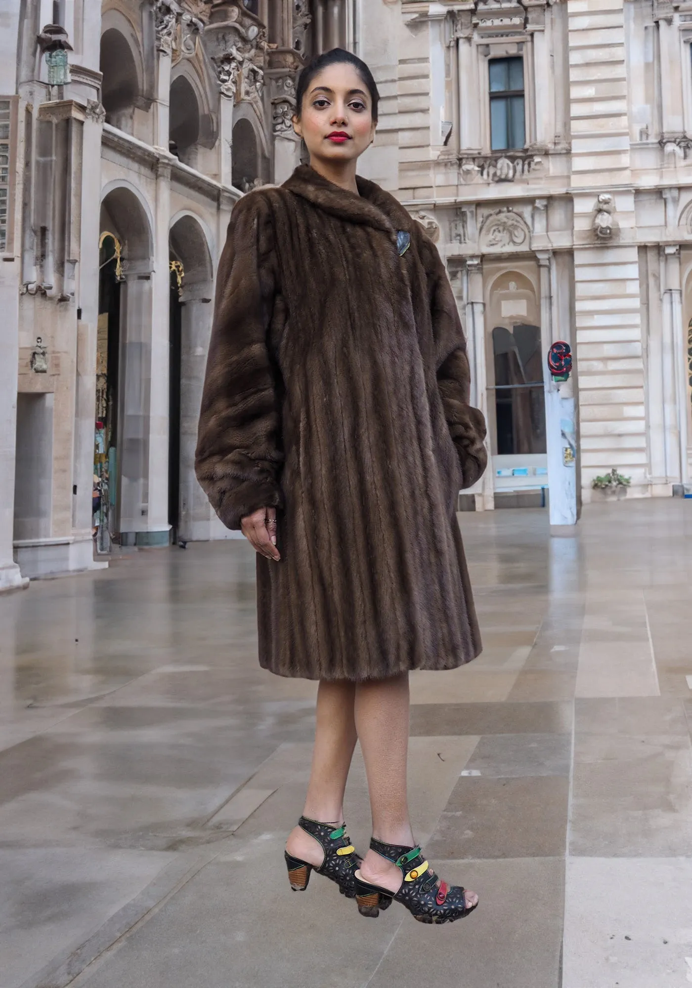 Pastel Autumn Haze Brown Female Mink Fur Coat Coats M/L