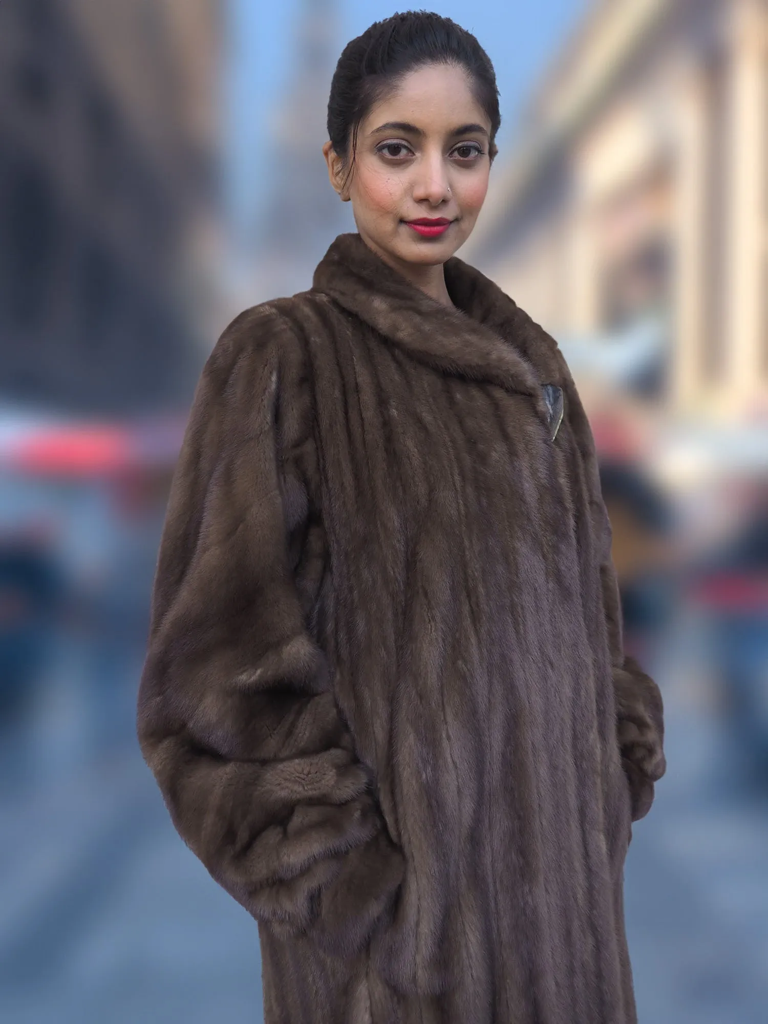 Pastel Autumn Haze Brown Female Mink Fur Coat Coats M/L