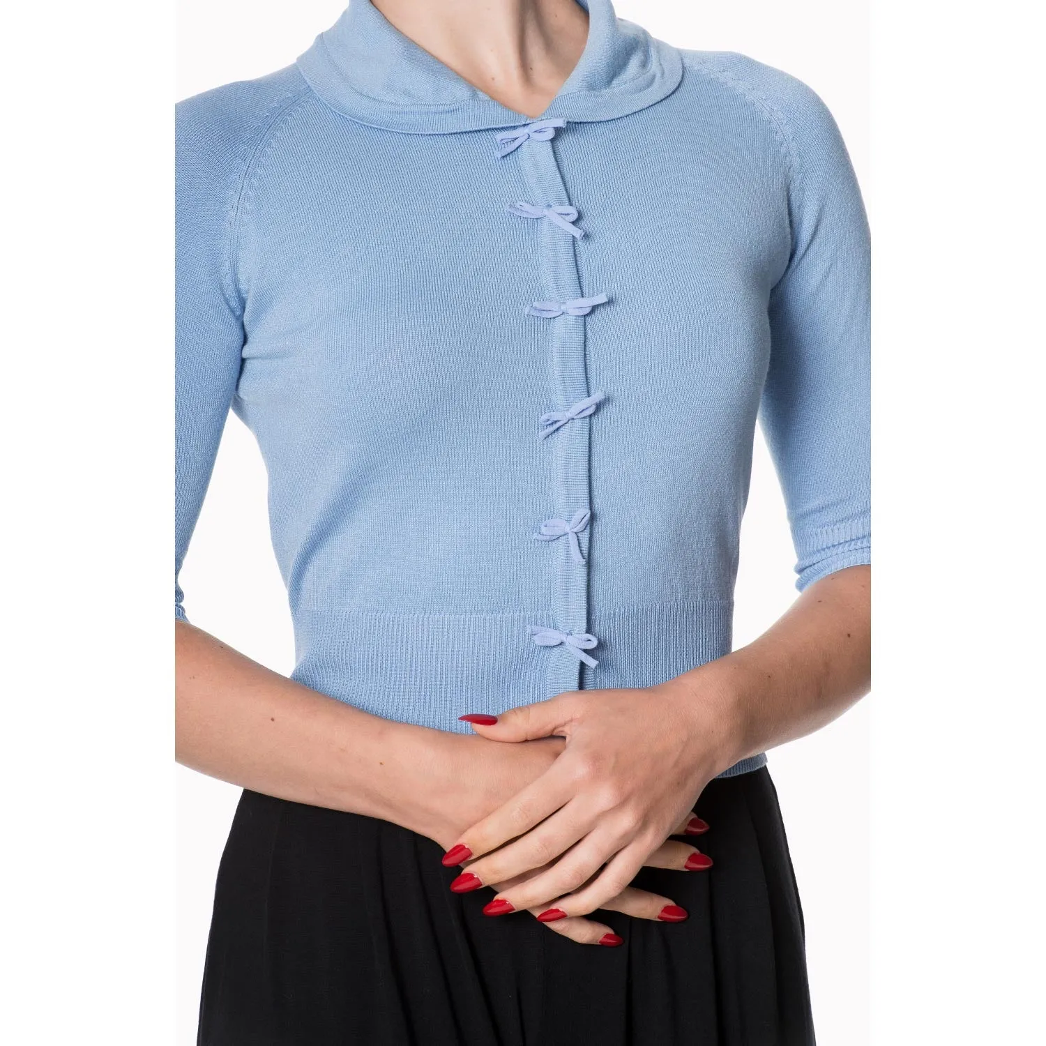 Pastel Blue Short Sleeve Crop Collar Cardigan