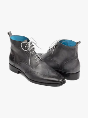 Paul Parkman Wingtip Ankle Boots Gray Hand-Painted