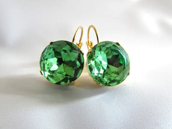 Peridot Green Paste Glass Earrings - Medium Round